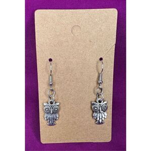 Handmade Silver Dangly Feathered Owl Earrings